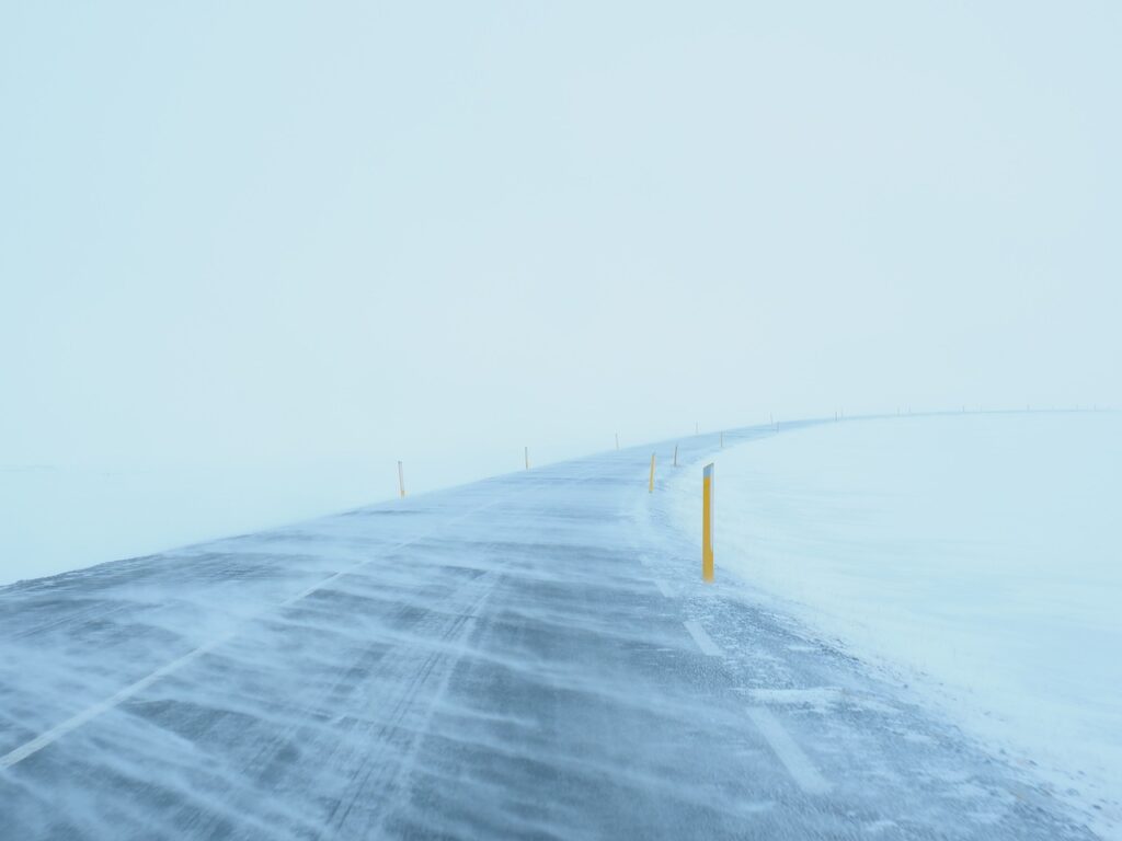 blizzard, road, snow